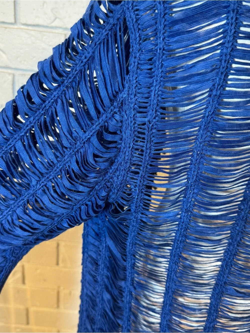 Chicos Blue Fringe Cardigan Sweater Womens M